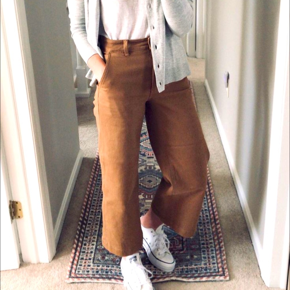 EVERLANE WIDE LEG HIGH WASTED CROPPED TAN JEANS PANTS SIZE 6